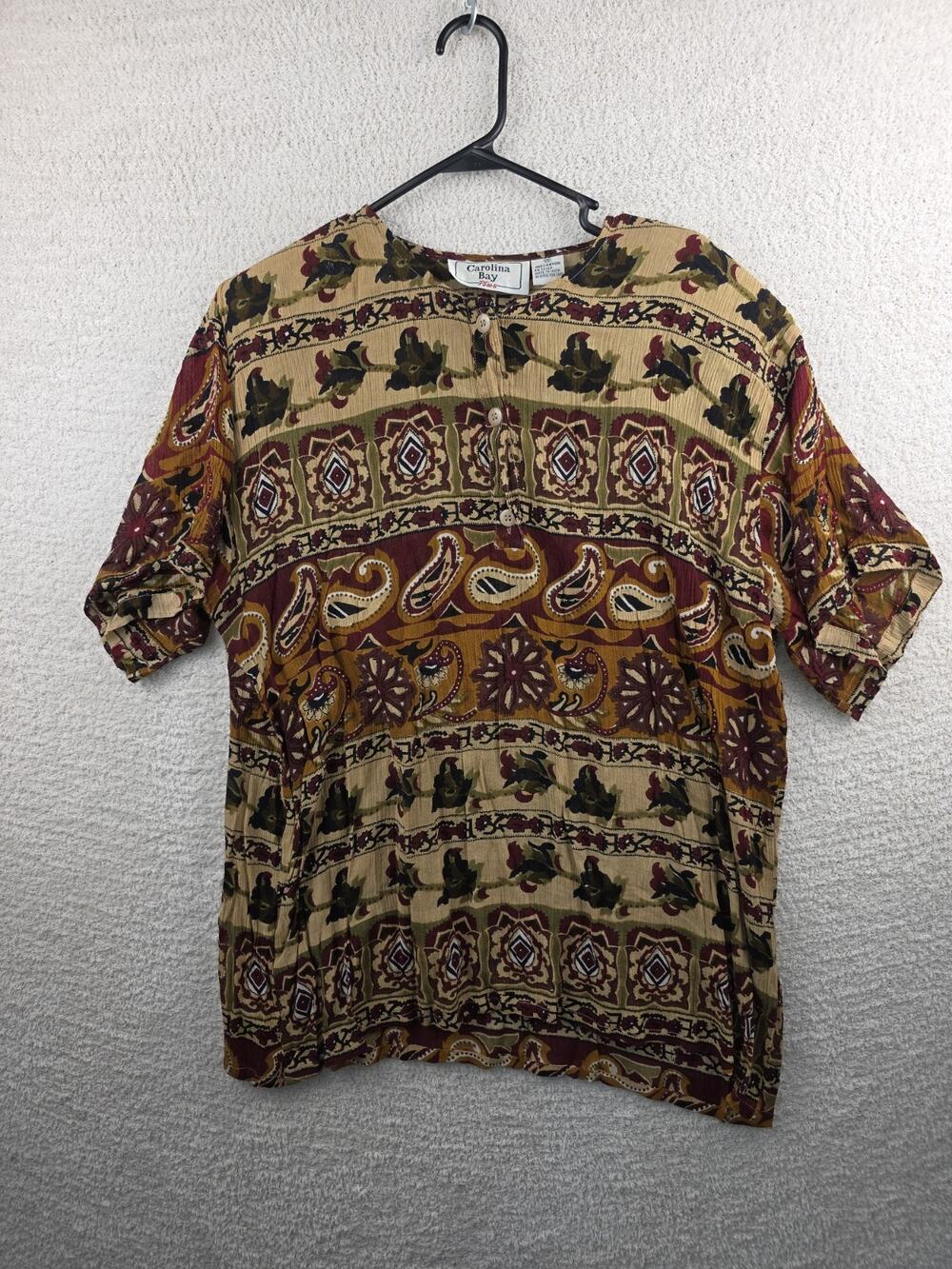 Carolina Bay Plus Boho Paisley Print 100% Rayon Blouse Size 18